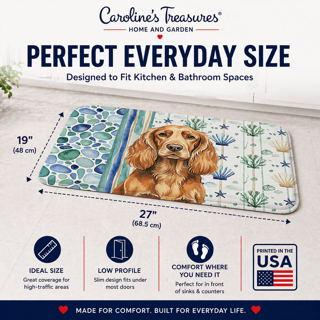 Sussex Spaniel Coastal Sea Glass Memory Foam Kitchen Mat Machine Washable Anti-Fatigue Cushion Comfort Bath or Kitchen Rug