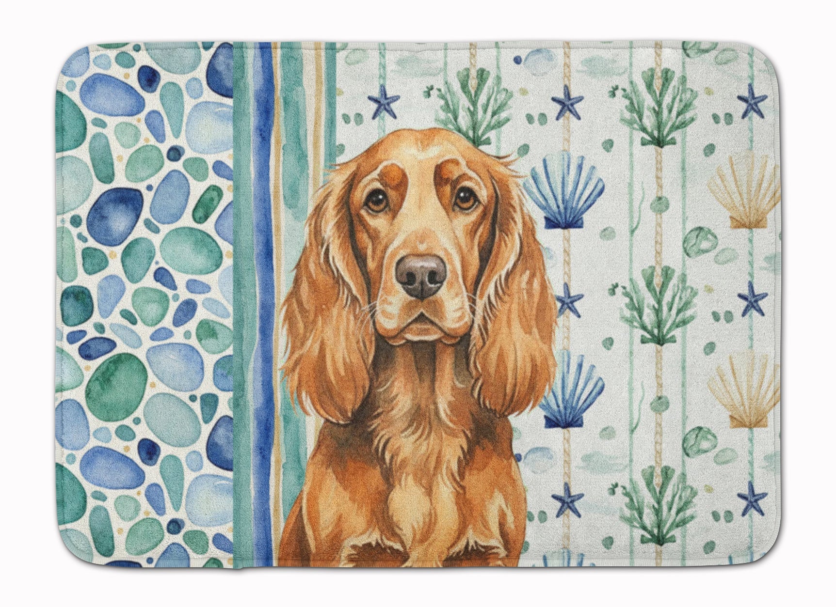 Sussex Spaniel Coastal Sea Glass Memory Foam Kitchen Mat Machine Washable Anti-Fatigue Cushion Comfort Bath or Kitchen Rug
