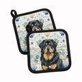 Black and Tan Tibetan Mastiff Coastal Sea Glass Pot Holder Set of 2 Heat Resistant Quilted Hot Pads 7.5 x 7.5 Inch, Insulated Kitchen Trivets for Cooking & Baking