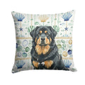 Black and Tan Tibetan Mastiff Coastal Sea Glass Decorative Throw Pillow 14x14 Indoor Outdoor Accent Cushion, Fabric Cover with Insert for Sofa, Bed, Porch & Living Room