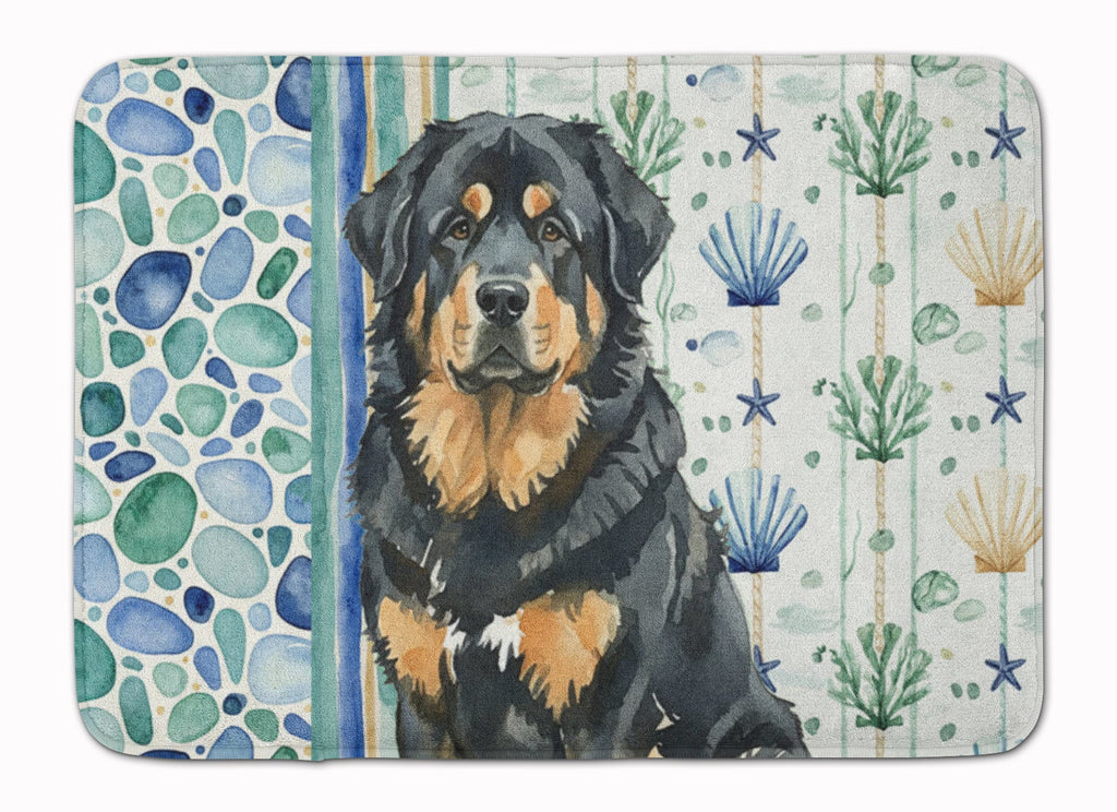 Black and Tan Tibetan Mastiff Coastal Sea Glass Memory Foam Kitchen Mat Machine Washable Anti-Fatigue Cushion Comfort Bath or Kitchen Rug