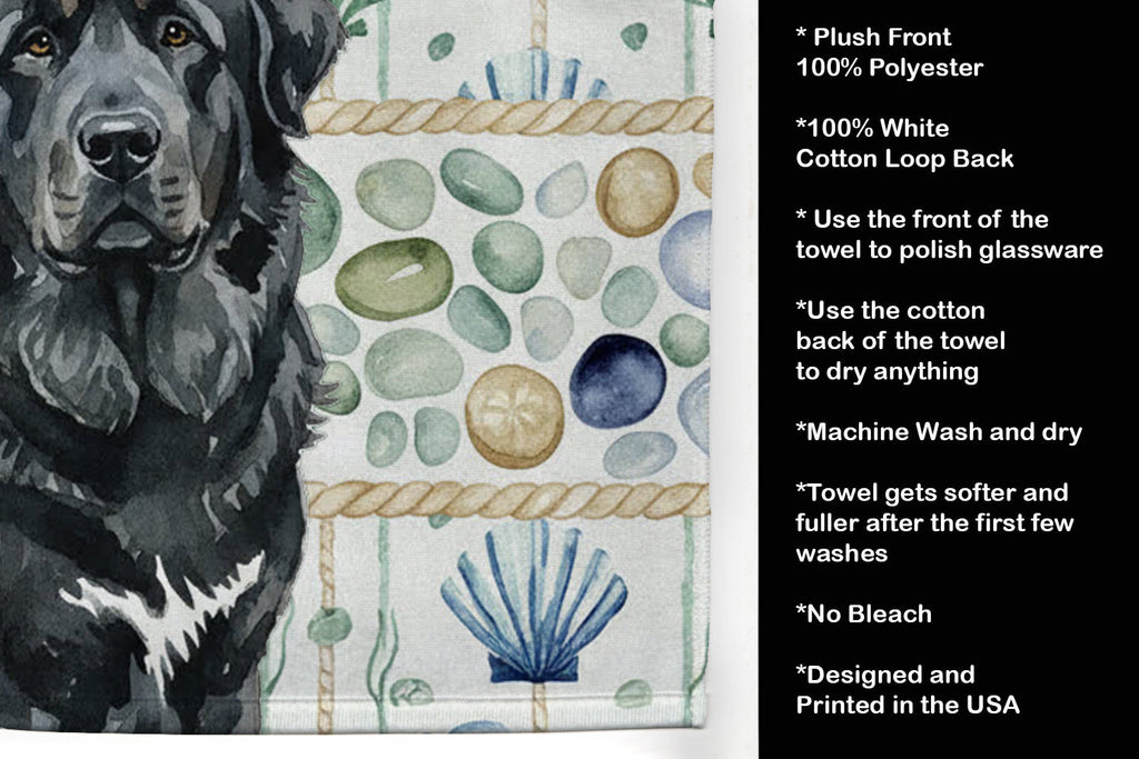Black Tibetan Mastiff Coastal Sea Glass Kitchen Towel Velour Plush Front and Cotton Loop Back Machine Washable