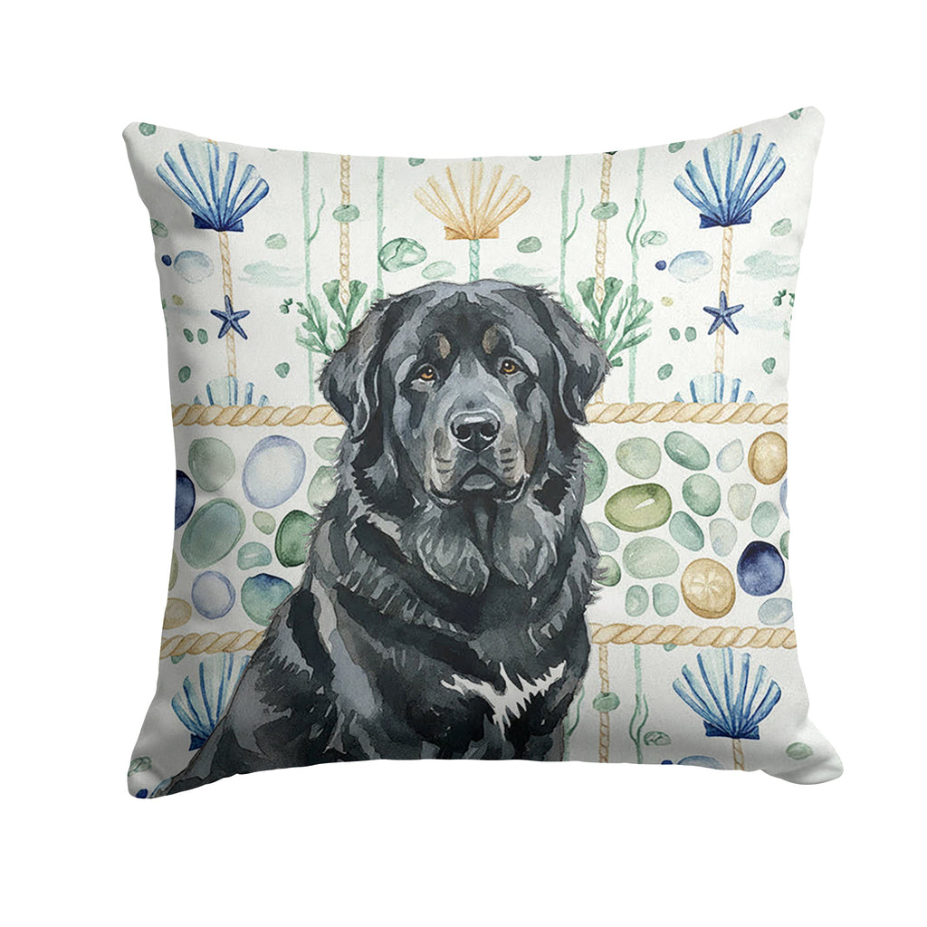 Black Tibetan Mastiff Coastal Sea Glass Decorative Throw Pillow 18x18 Indoor Outdoor Accent Cushion, Fabric Cover with Insert for Sofa, Bed, Porch & Living Room