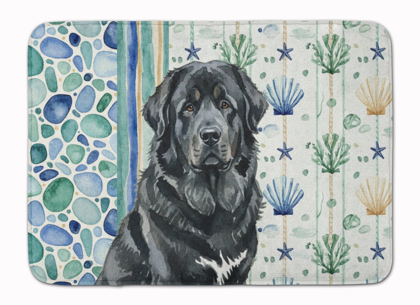 Black Tibetan Mastiff Coastal Sea Glass Memory Foam Kitchen Mat Machine Washable Anti-Fatigue Cushion Comfort Bath or Kitchen Rug