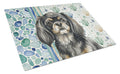Black and Tan Tibetan Spaniel Coastal Sea Glass Cutting Board Tempered Glass Kitchen Cutting Surface, Heat Resistant Chopping, Non-Slip Feet, Food Prep & Serving
