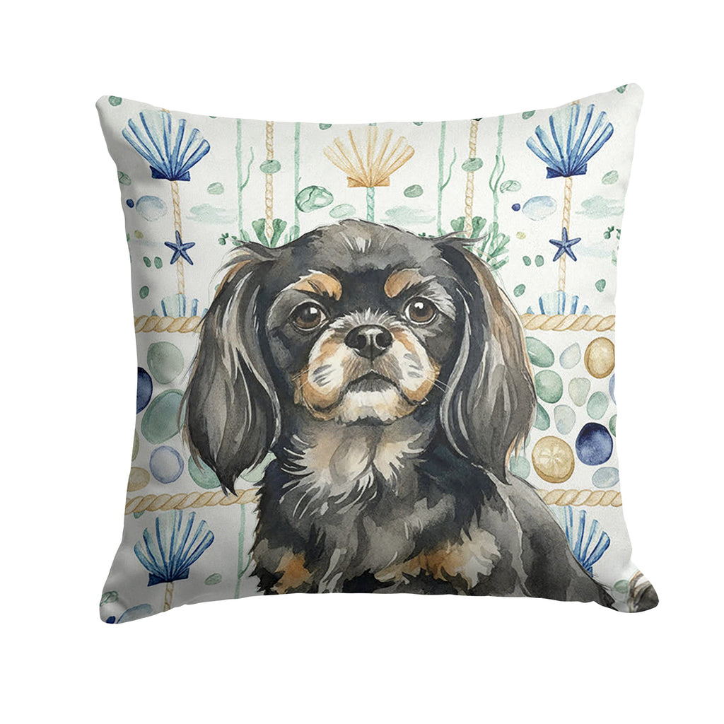 Black and Tan Tibetan Spaniel Coastal Sea Glass Decorative Throw Pillow 14x14 Indoor Outdoor Accent Cushion, Fabric Cover with Insert for Sofa, Bed, Porch & Living Room