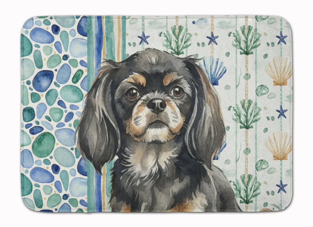 Black and Tan Tibetan Spaniel Coastal Sea Glass Memory Foam Kitchen Mat Machine Washable Anti-Fatigue Cushion Comfort Bath or Kitchen Rug