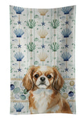Tibetan Spaniel Coastal Sea Glass Kitchen Towel Velour Plush Front and Cotton Loop Back Machine Washable