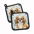 Tibetan Spaniel Coastal Sea Glass Pot Holder Set of 2 Heat Resistant Quilted Hot Pads 7.5 x 7.5 Inch, Insulated Kitchen Trivets for Cooking & Baking