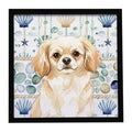 Cream Tibetan Spaniel Coastal Sea Glass Framed Metal Print Bathroom, Kitchen, Office, Home Decor Wall Art Ready to Hang, Square, 8X8
