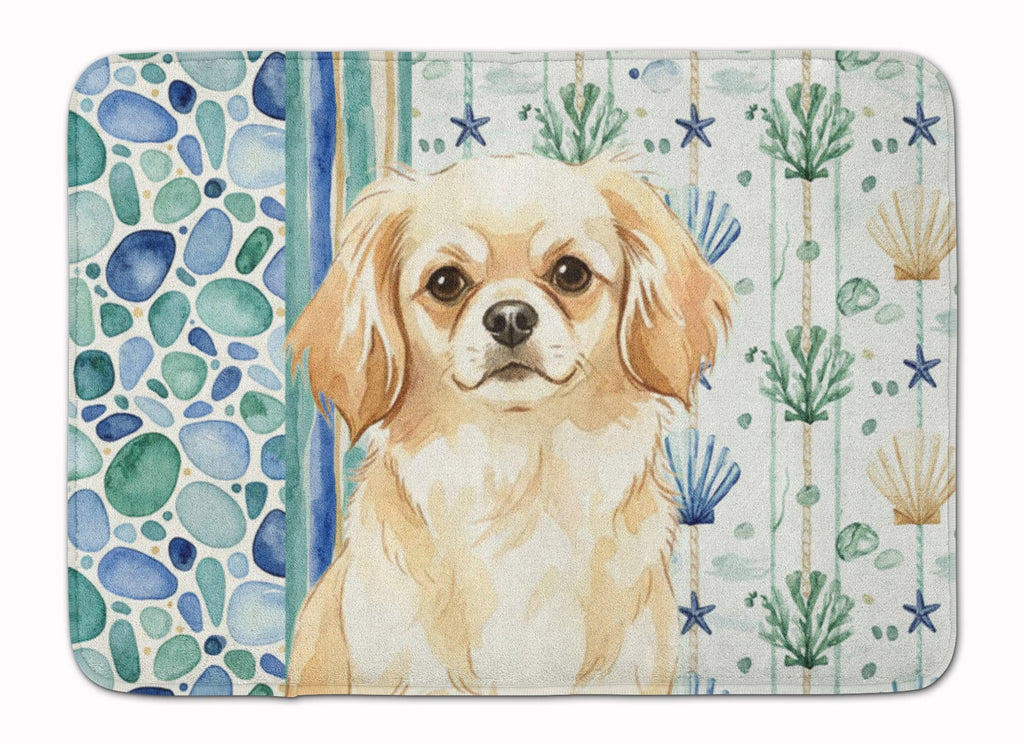 Cream Tibetan Spaniel Coastal Sea Glass Memory Foam Kitchen Mat Machine Washable Anti-Fatigue Cushion Comfort Bath or Kitchen Rug