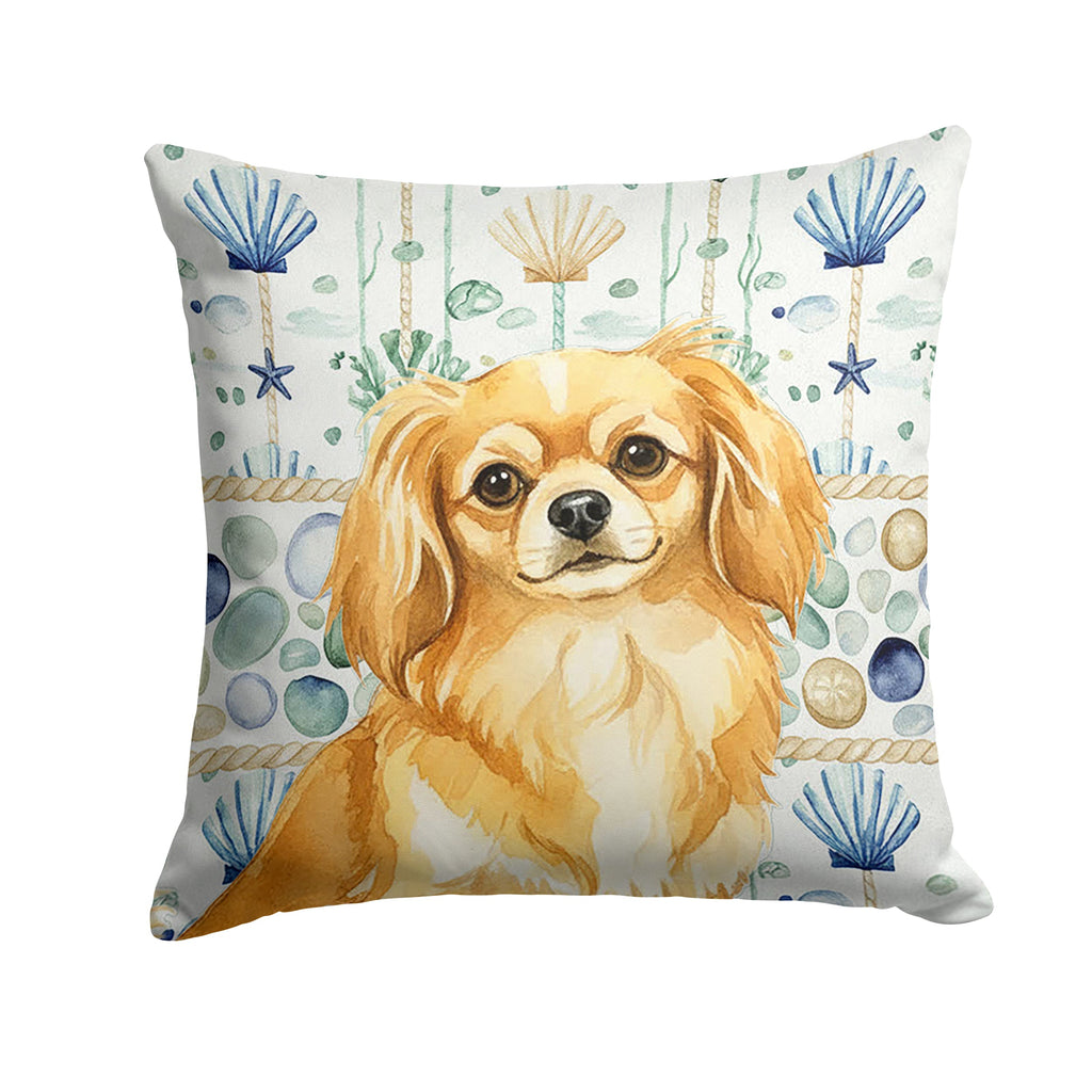 Gold Tibetan Spaniel Coastal Sea Glass Decorative Throw Pillow 18x18 Indoor Outdoor Accent Cushion, Fabric Cover with Insert for Sofa, Bed, Porch & Living Room