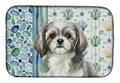 Grey and White Tibetan Spaniel Coastal Sea Glass Dish Drying Mat Absorbent Dish Drying Mat Pad for Kitchen Counter Dish Drainer Mat for Countertop, 14 x 21", Multicolor