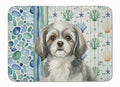 Grey and White Tibetan Spaniel Coastal Sea Glass Memory Foam Kitchen Mat Machine Washable Anti-Fatigue Cushion Comfort Bath or Kitchen Rug