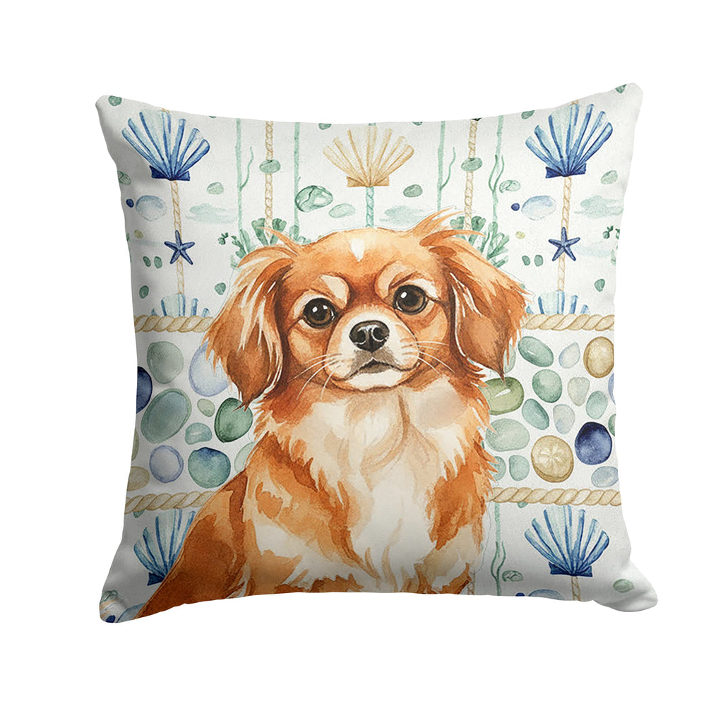 Red Tibetan Spaniel Coastal Sea Glass Decorative Throw Pillow 18x18 Indoor Outdoor Accent Cushion, Fabric Cover with Insert for Sofa, Bed, Porch & Living Room