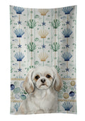 White Tibetan Spaniel Coastal Sea Glass Kitchen Towel Velour Plush Front and Cotton Loop Back Machine Washable