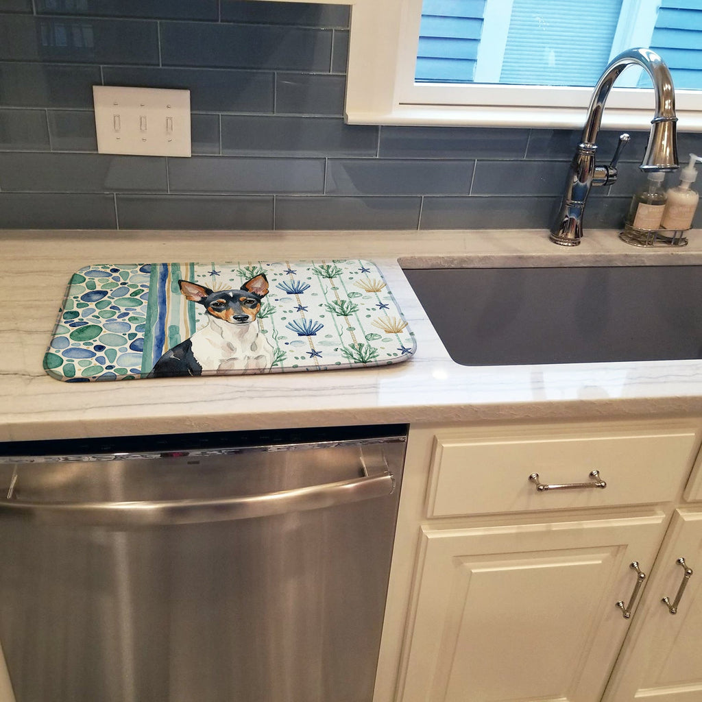 Toy Fox Terrier Coastal Sea Glass Dish Drying Mat Absorbent Dish Drying Mat Pad for Kitchen Counter Dish Drainer Mat for Countertop, 14 x 21", Multicolor
