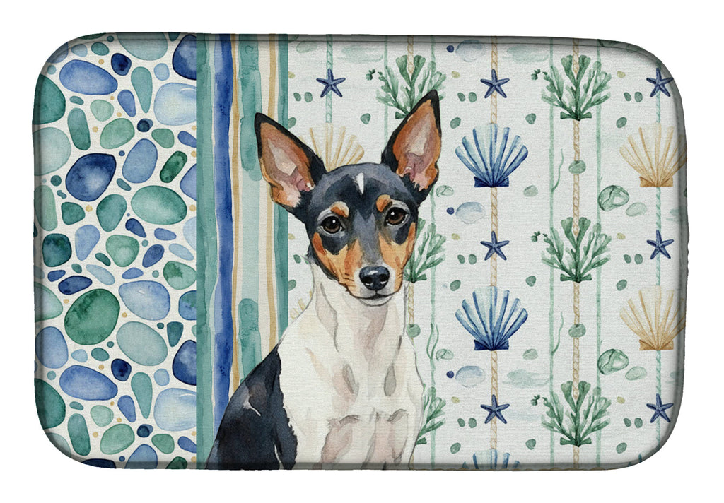 Toy Fox Terrier Coastal Sea Glass Dish Drying Mat Absorbent Dish Drying Mat Pad for Kitchen Counter Dish Drainer Mat for Countertop, 14 x 21", Multicolor
