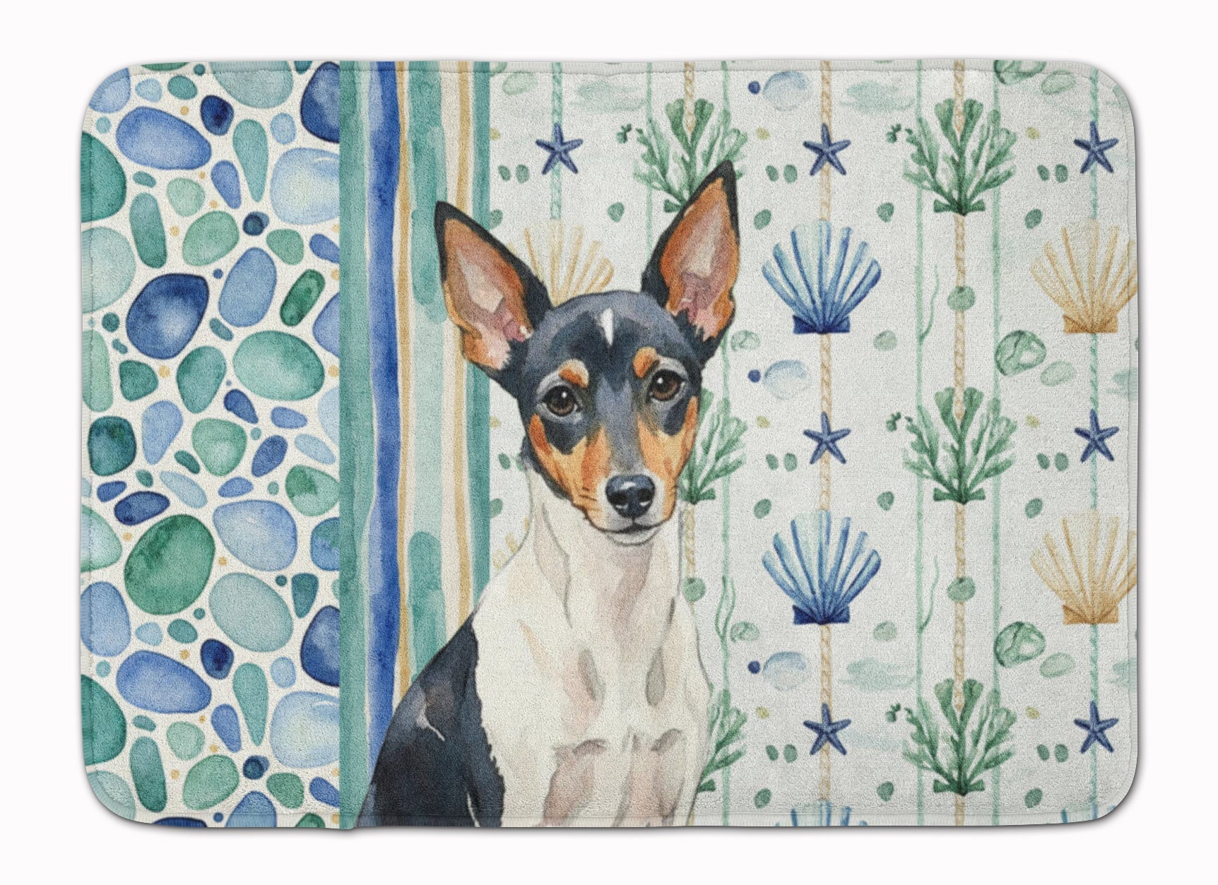 Toy Fox Terrier Coastal Sea Glass Memory Foam Kitchen Mat Machine Washable Anti-Fatigue Cushion Comfort Bath or Kitchen Rug