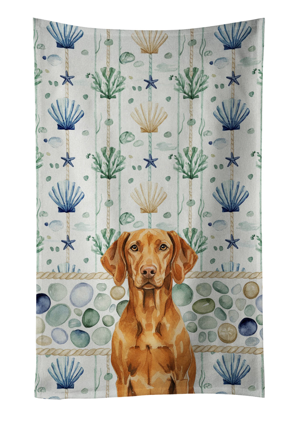 Vizsla Coastal Sea Glass Kitchen Towel Velour Plush Front and Cotton Loop Back Machine Washable