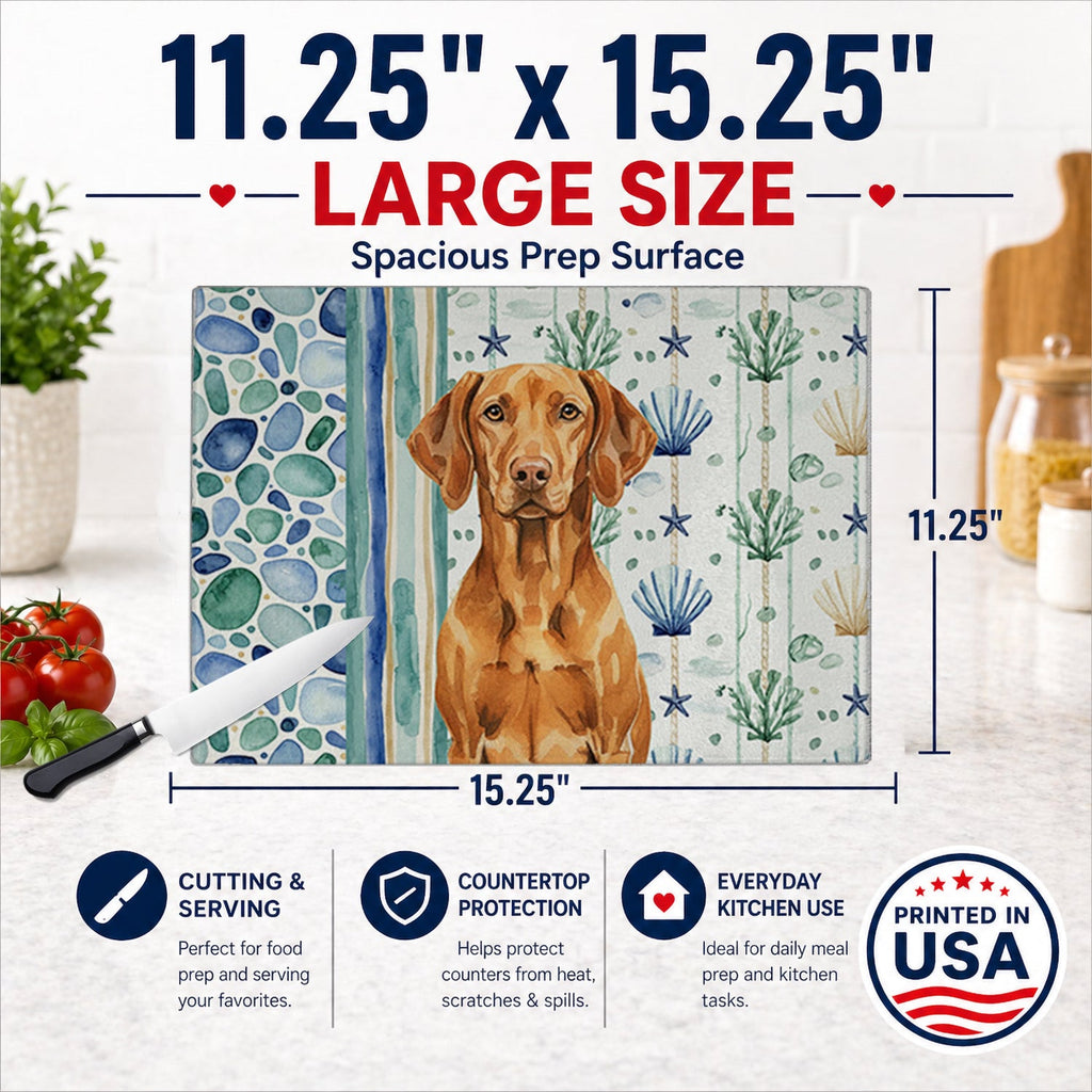 Vizsla Coastal Sea Glass Cutting Board Tempered Glass Kitchen Cutting Surface, Heat Resistant Chopping, Non-Slip Feet, Food Prep & Serving