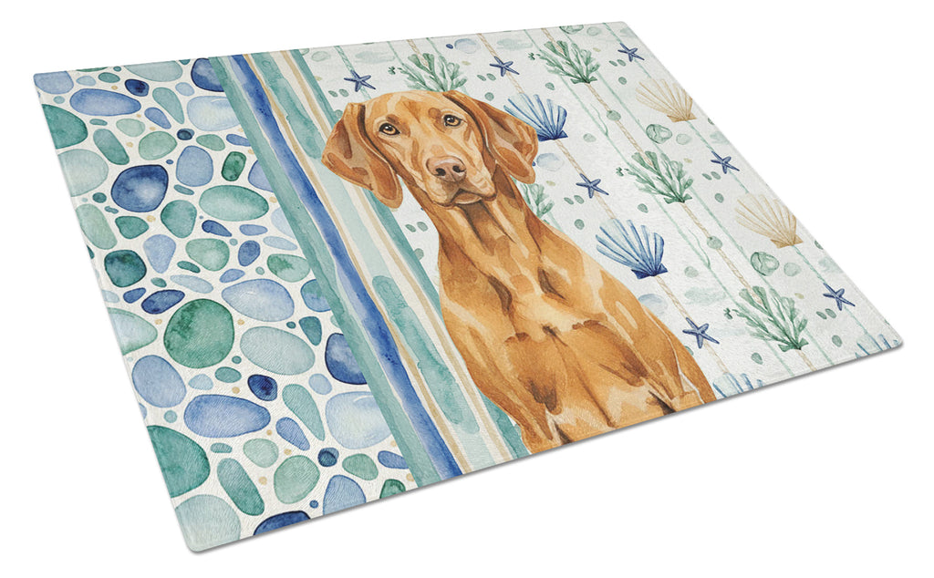 Vizsla Coastal Sea Glass Cutting Board Tempered Glass Kitchen Cutting Surface, Heat Resistant Chopping, Non-Slip Feet, Food Prep & Serving