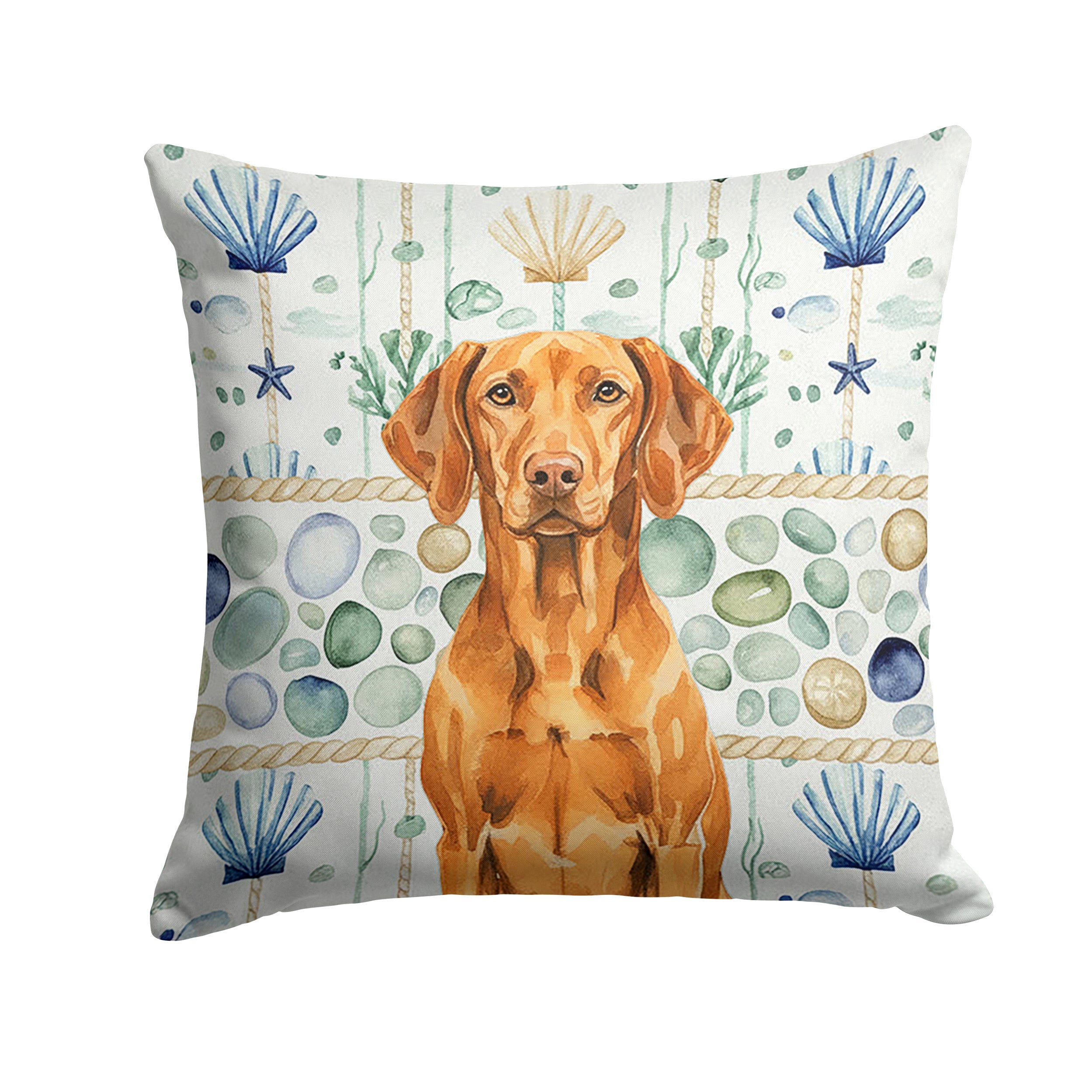 Vizsla Coastal Sea Glass Decorative Throw Pillow 14x14 Indoor Outdoor Accent Cushion, Fabric Cover with Insert for Sofa, Bed, Porch & Living Room