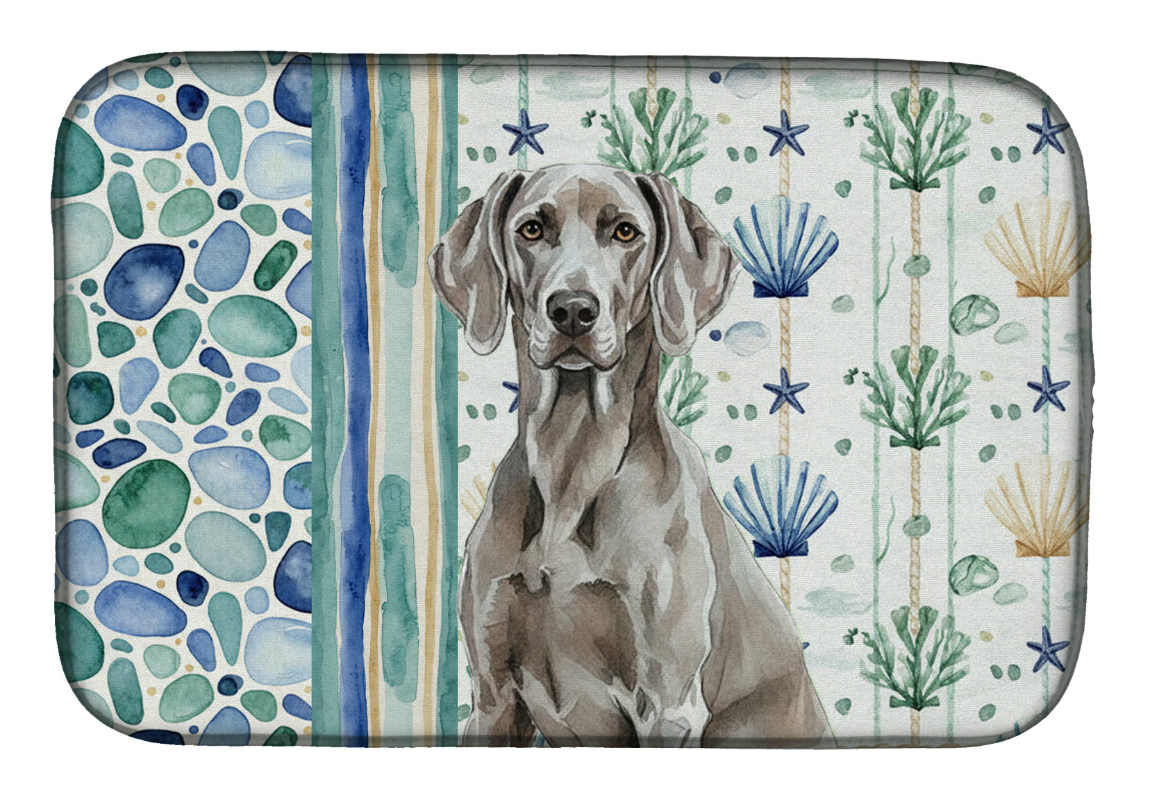 Weimaraner Coastal Sea Glass Dish Drying Mat Absorbent Dish Drying Mat Pad for Kitchen Counter Dish Drainer Mat for Countertop, 14 x 21", Multicolor