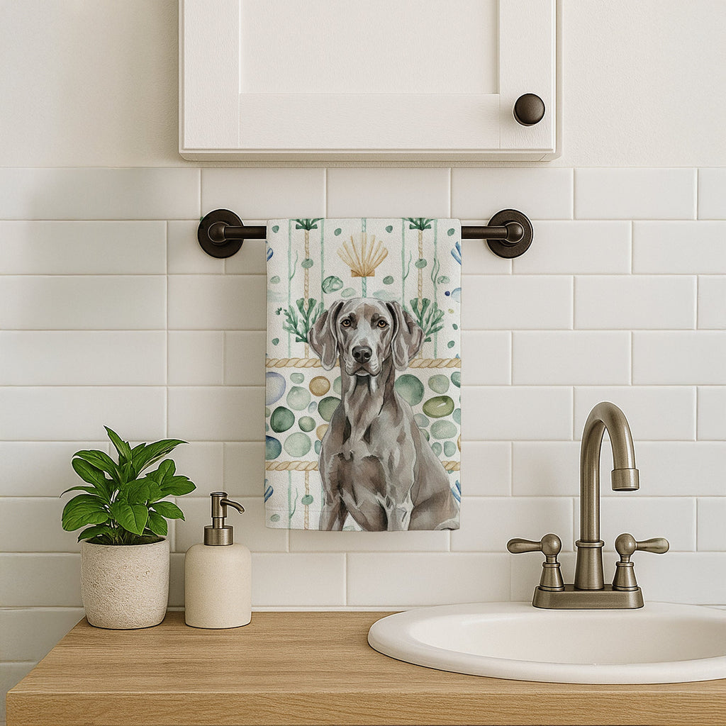 Weimaraner Coastal Sea Glass Kitchen Towel Velour Plush Front and Cotton Loop Back Machine Washable
