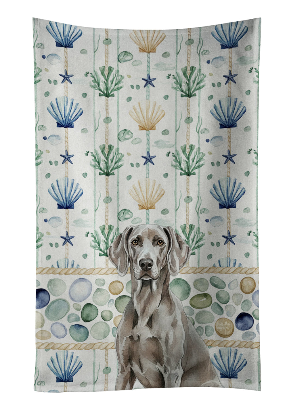 Weimaraner Coastal Sea Glass Kitchen Towel Velour Plush Front and Cotton Loop Back Machine Washable
