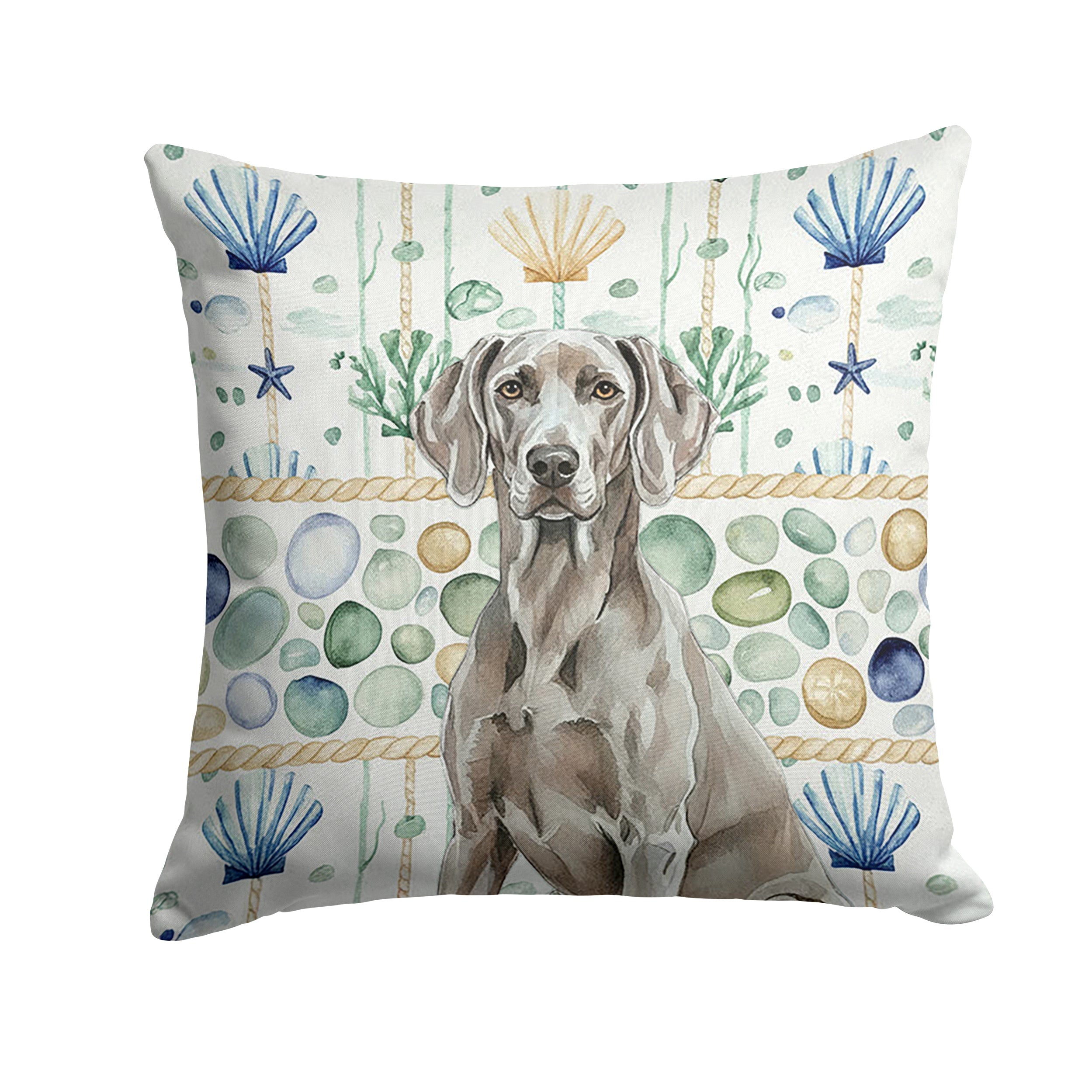 Weimaraner Coastal Sea Glass Decorative Throw Pillow 14x14 Indoor Outdoor Accent Cushion, Fabric Cover with Insert for Sofa, Bed, Porch & Living Room
