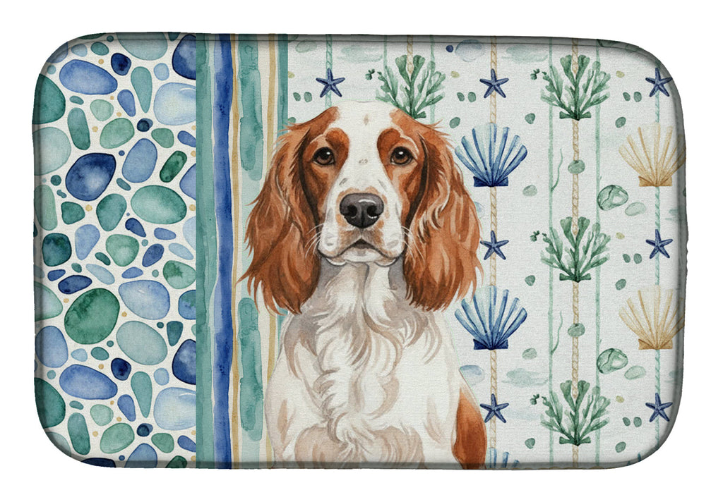 Welsh Springer Spaniel Coastal Sea Glass Dish Drying Mat Absorbent Dish Drying Mat Pad for Kitchen Counter Dish Drainer Mat for Countertop, 14 x 21", Multicolor