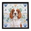 Welsh Springer Spaniel Coastal Sea Glass Framed Metal Print Bathroom, Kitchen, Office, Home Decor Wall Art Ready to Hang, Square, 8X8