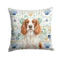 Welsh Springer Spaniel Coastal Sea Glass Decorative Throw Pillow 18x18 Indoor Outdoor Accent Cushion, Fabric Cover with Insert for Sofa, Bed, Porch & Living Room
