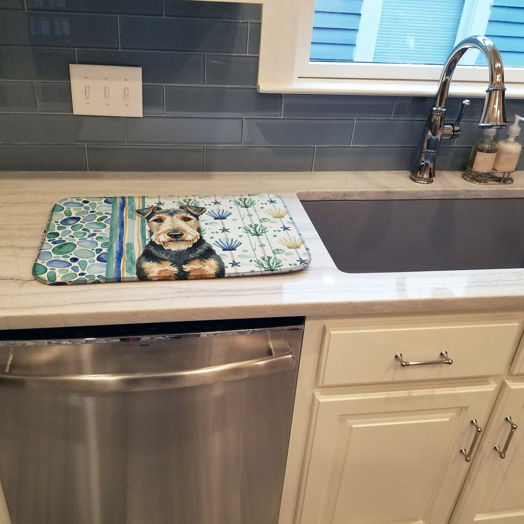 Welsh Terrier Coastal Sea Glass Dish Drying Mat Absorbent Dish Drying Mat Pad for Kitchen Counter Dish Drainer Mat for Countertop, 14 x 21", Multicolor