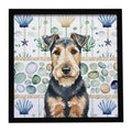 Welsh Terrier Coastal Sea Glass Framed Metal Print Bathroom, Kitchen, Office, Home Decor Wall Art Ready to Hang, Square, 8X8
