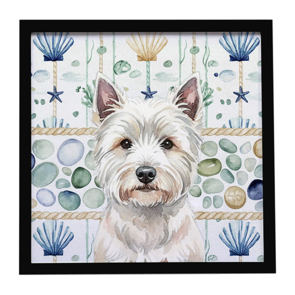 Westie Coastal Sea Glass Framed Metal Print Bathroom, Kitchen, Office, Home Decor Wall Art Ready to Hang, Square, 8X8