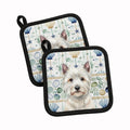 Westie Coastal Sea Glass Pot Holder Set of 2 Heat Resistant Quilted Hot Pads 7.5 x 7.5 Inch, Insulated Kitchen Trivets for Cooking & Baking