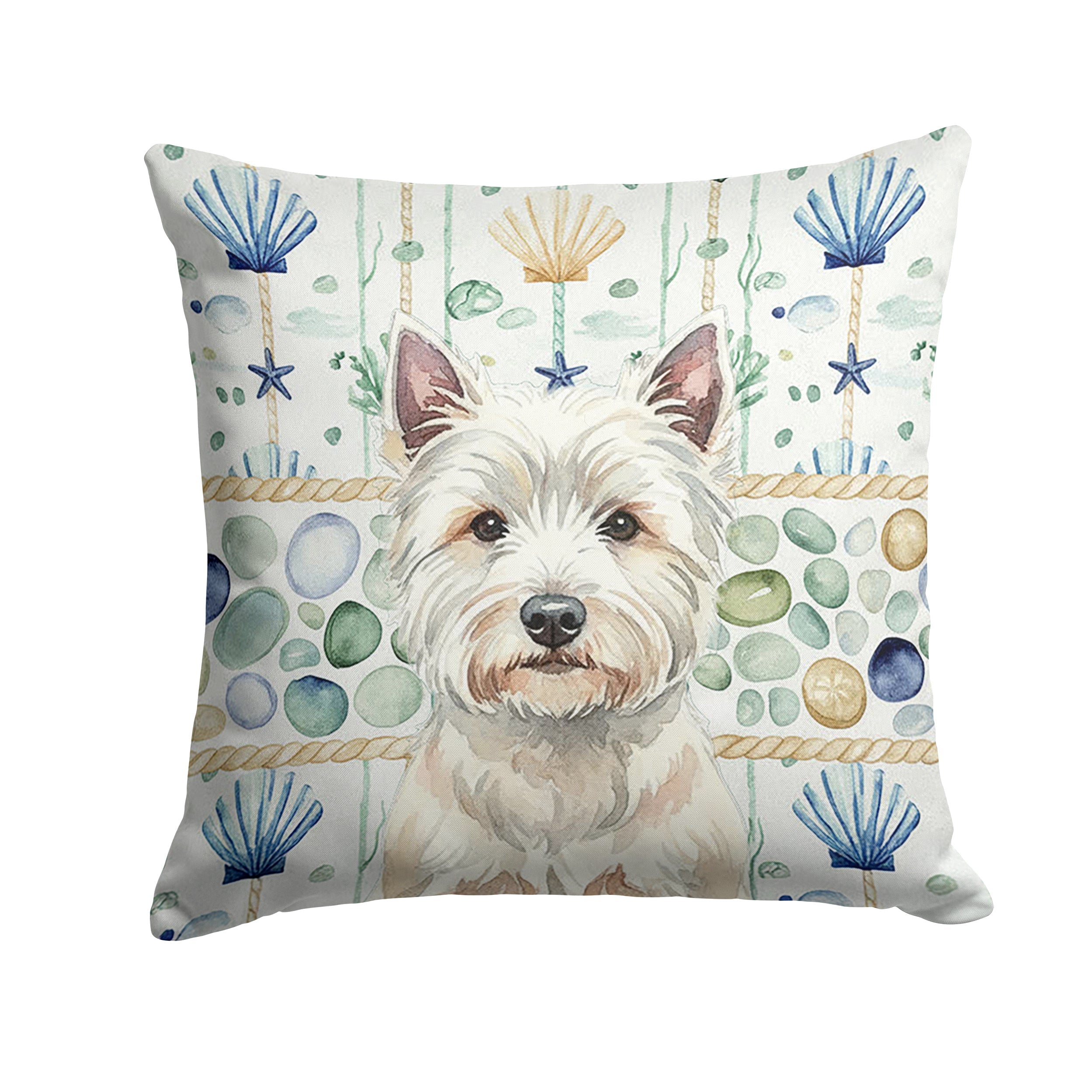 Westie Coastal Sea Glass Decorative Throw Pillow 18x18 Indoor Outdoor Accent Cushion, Fabric Cover with Insert for Sofa, Bed, Porch & Living Room