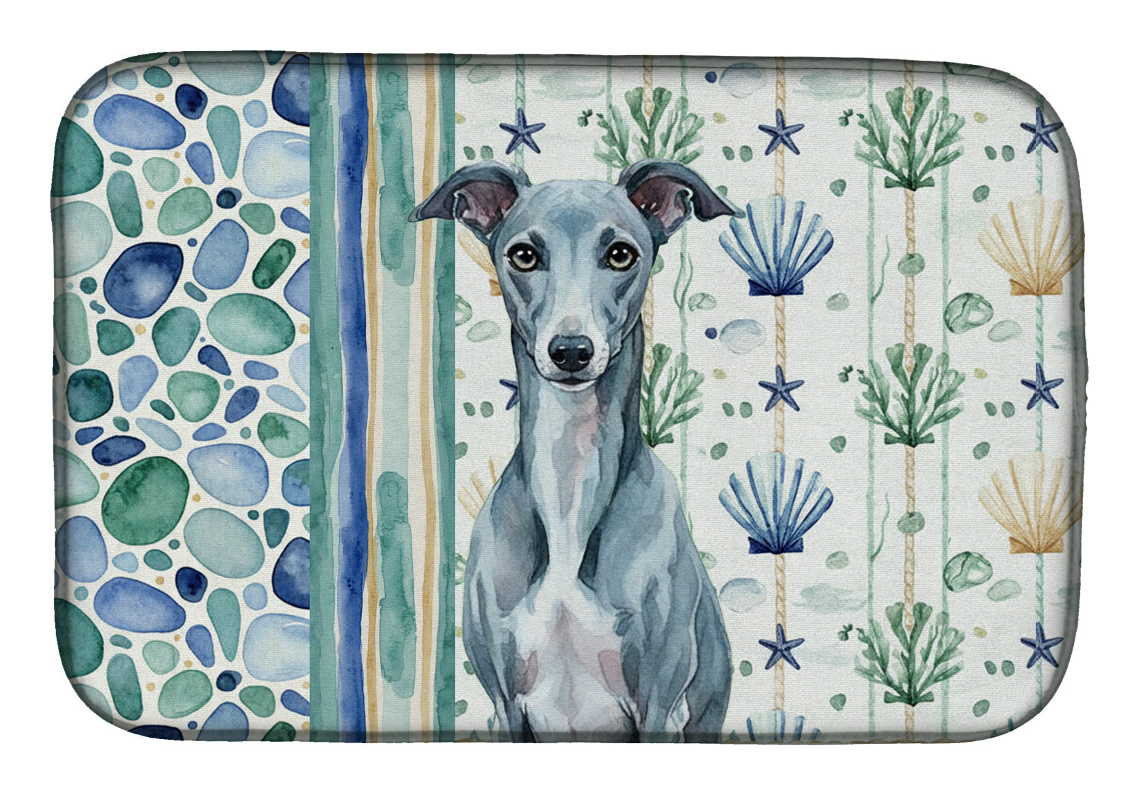 Blue Whippet Coastal Sea Glass Dish Drying Mat Absorbent Dish Drying Mat Pad for Kitchen Counter Dish Drainer Mat for Countertop, 14 x 21", Multicolor
