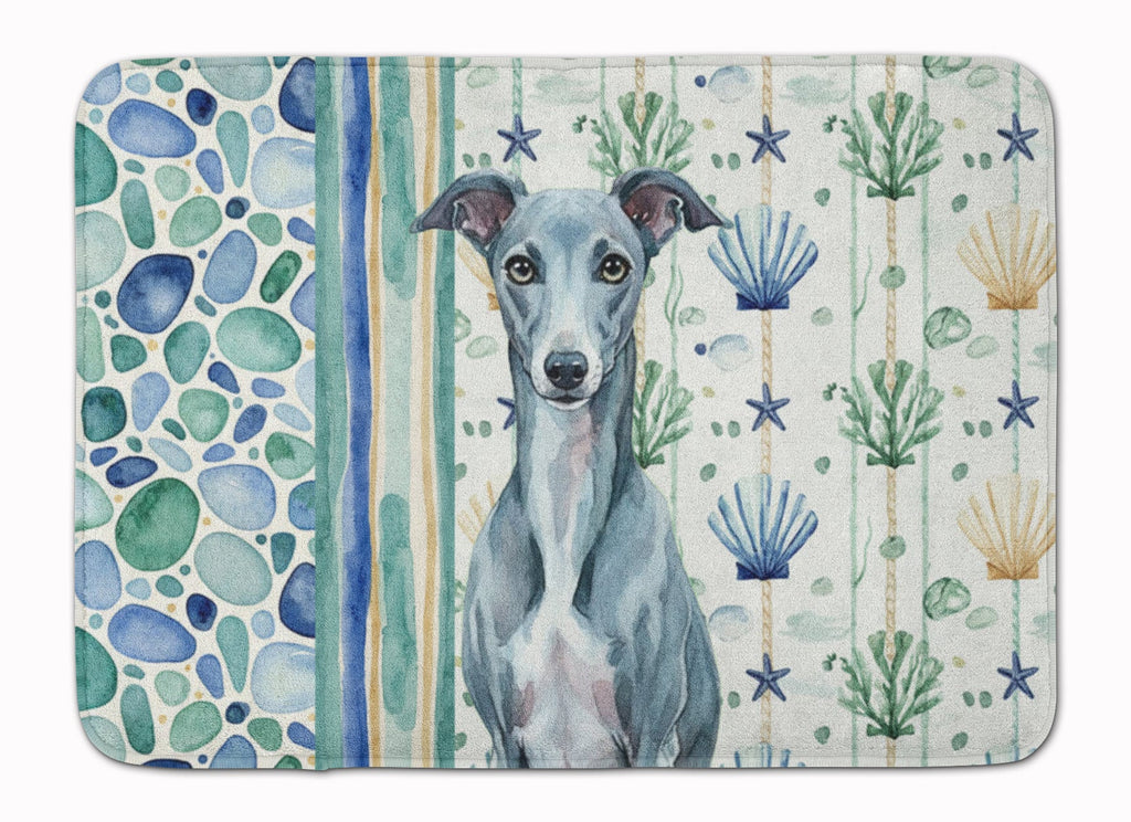 Blue Whippet Coastal Sea Glass Memory Foam Kitchen Mat Machine Washable Anti-Fatigue Cushion Comfort Bath or Kitchen Rug