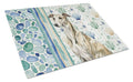 Brindle Whippet Coastal Sea Glass Cutting Board Tempered Glass Kitchen Cutting Surface, Heat Resistant Chopping, Non-Slip Feet, Food Prep & Serving
