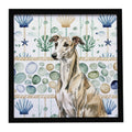 Brindle Whippet Coastal Sea Glass Framed Metal Print Bathroom, Kitchen, Office, Home Decor Wall Art Ready to Hang, Square, 8X8