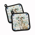 Brindle Whippet Coastal Sea Glass Pot Holder Set of 2 Heat Resistant Quilted Hot Pads 7.5 x 7.5 Inch, Insulated Kitchen Trivets for Cooking & Baking