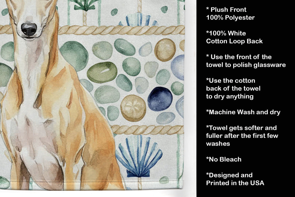 Fawn Whippet Coastal Sea Glass Kitchen Towel Velour Plush Front and Cotton Loop Back Machine Washable