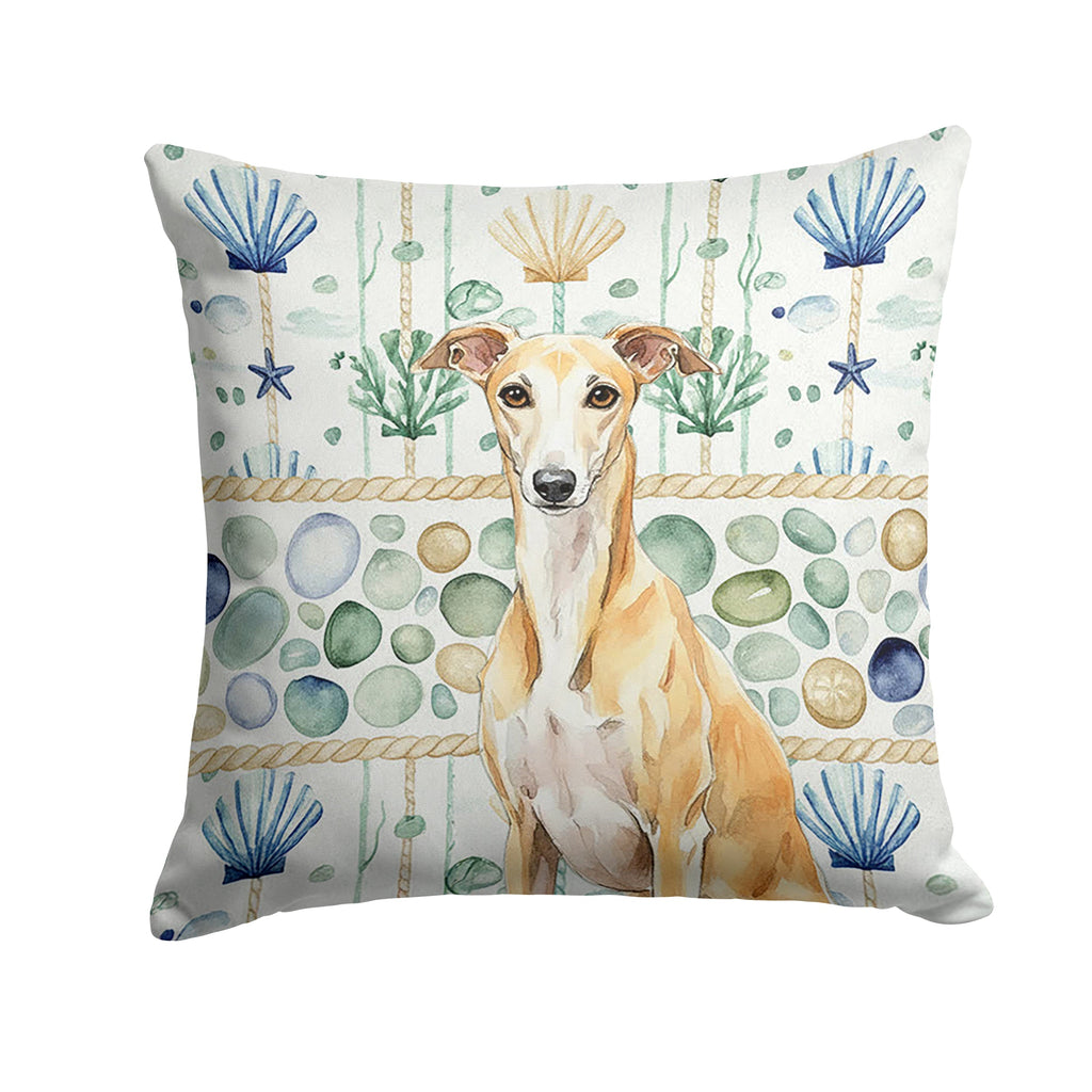 Fawn Whippet Coastal Sea Glass Decorative Throw Pillow 18x18 Indoor Outdoor Accent Cushion, Fabric Cover with Insert for Sofa, Bed, Porch & Living Room