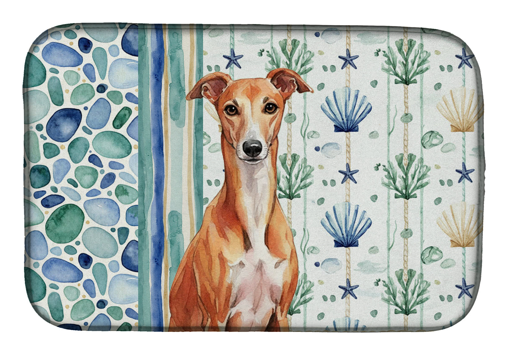 Red Whippet Coastal Sea Glass Dish Drying Mat Absorbent Dish Drying Mat Pad for Kitchen Counter Dish Drainer Mat for Countertop, 14 x 21", Multicolor