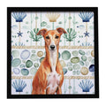 Red Whippet Coastal Sea Glass Framed Metal Print Bathroom, Kitchen, Office, Home Decor Wall Art Ready to Hang, Square, 8X8