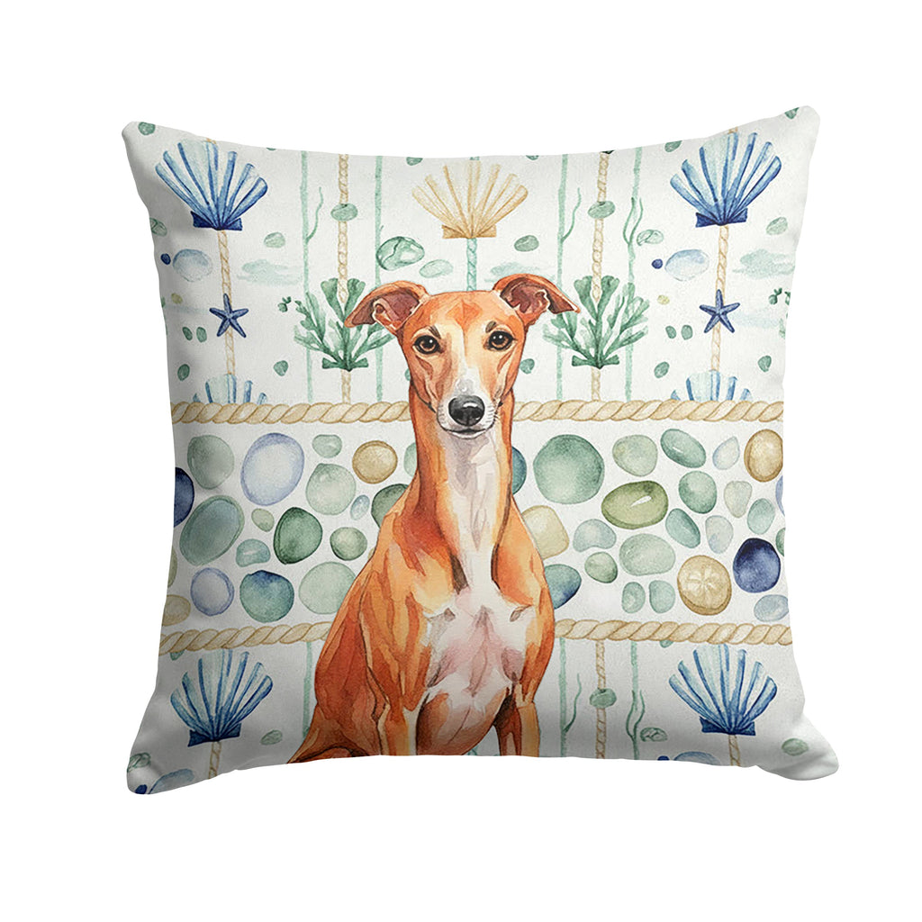 Red Whippet Coastal Sea Glass Decorative Throw Pillow 18x18 Indoor Outdoor Accent Cushion, Fabric Cover with Insert for Sofa, Bed, Porch & Living Room