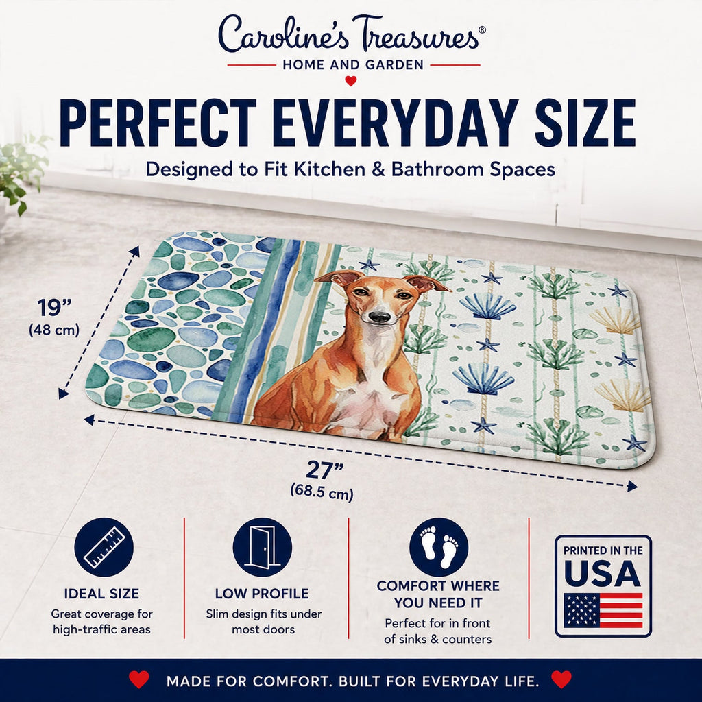 Red Whippet Coastal Sea Glass Memory Foam Kitchen Mat Machine Washable Anti-Fatigue Cushion Comfort Bath or Kitchen Rug